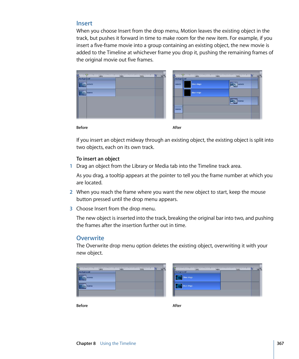 Insert, Overwrite | Apple Motion 4 User Manual | Page 367 / 1498