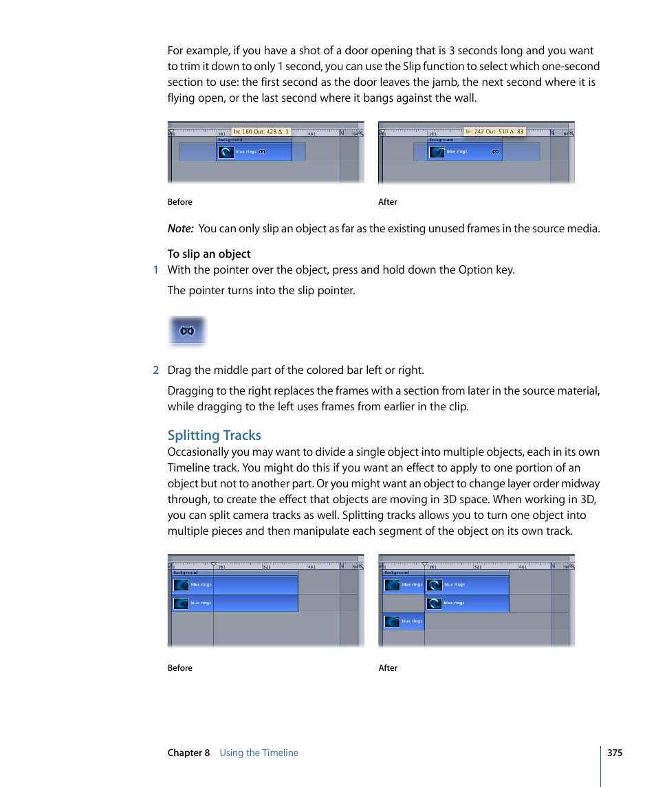 Splitting tracks | Apple Motion 4 User Manual | Page 375 / 1498