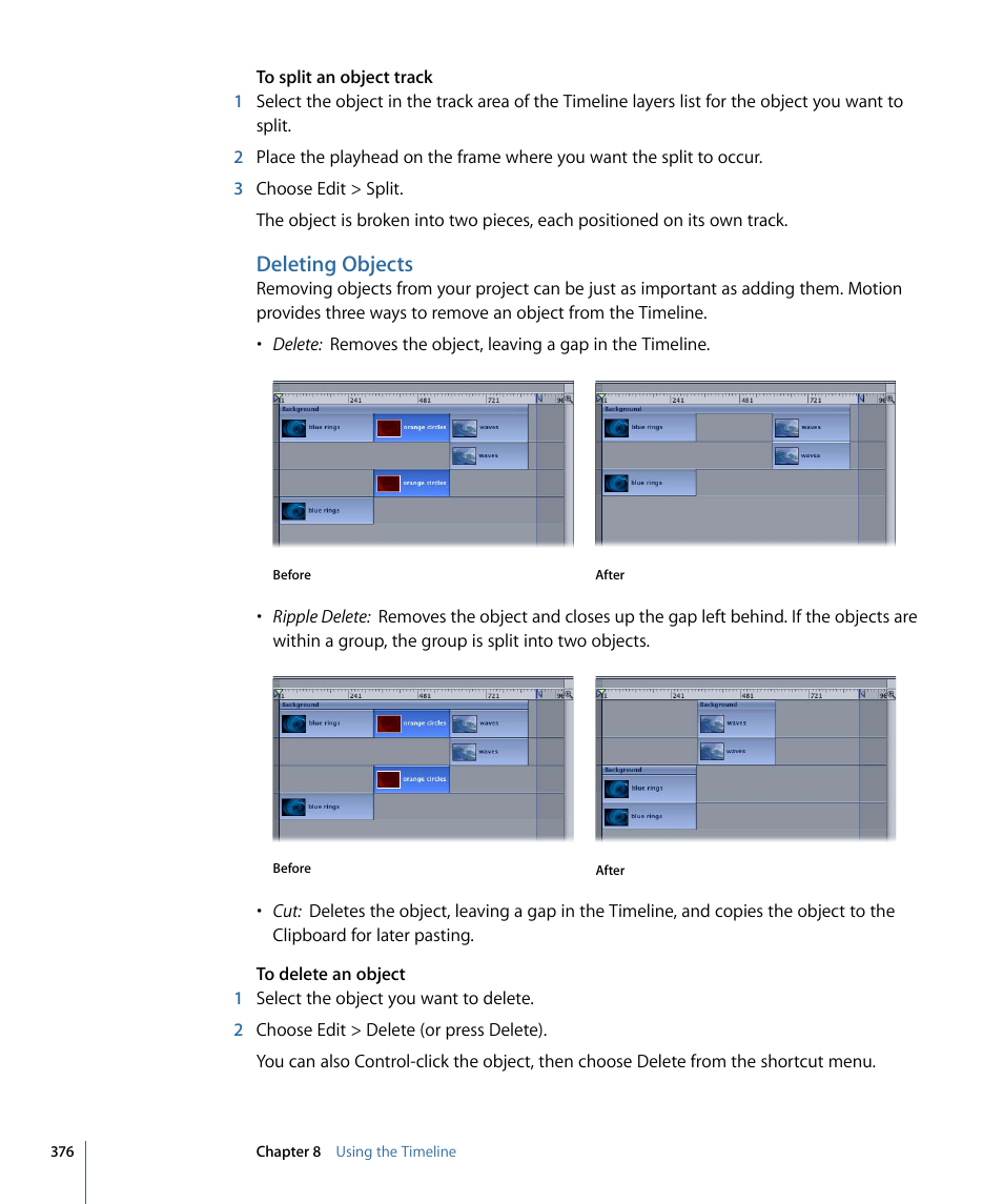 Deleting objects | Apple Motion 4 User Manual | Page 376 / 1498