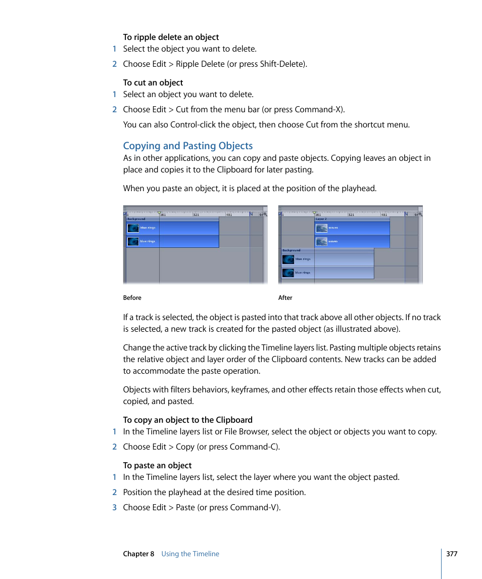 Copying and pasting objects | Apple Motion 4 User Manual | Page 377 / 1498