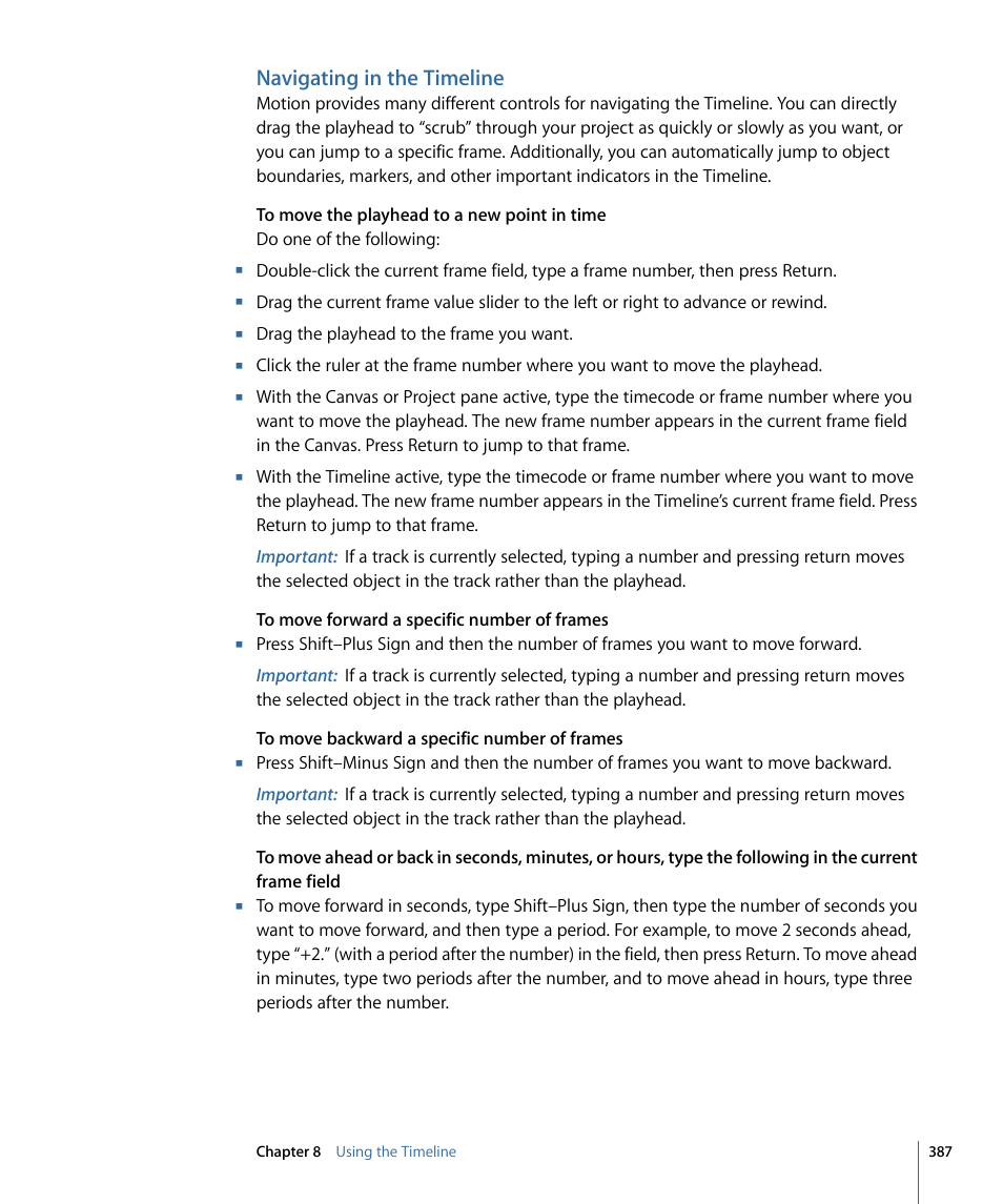 Navigating in the timeline | Apple Motion 4 User Manual | Page 387 / 1498