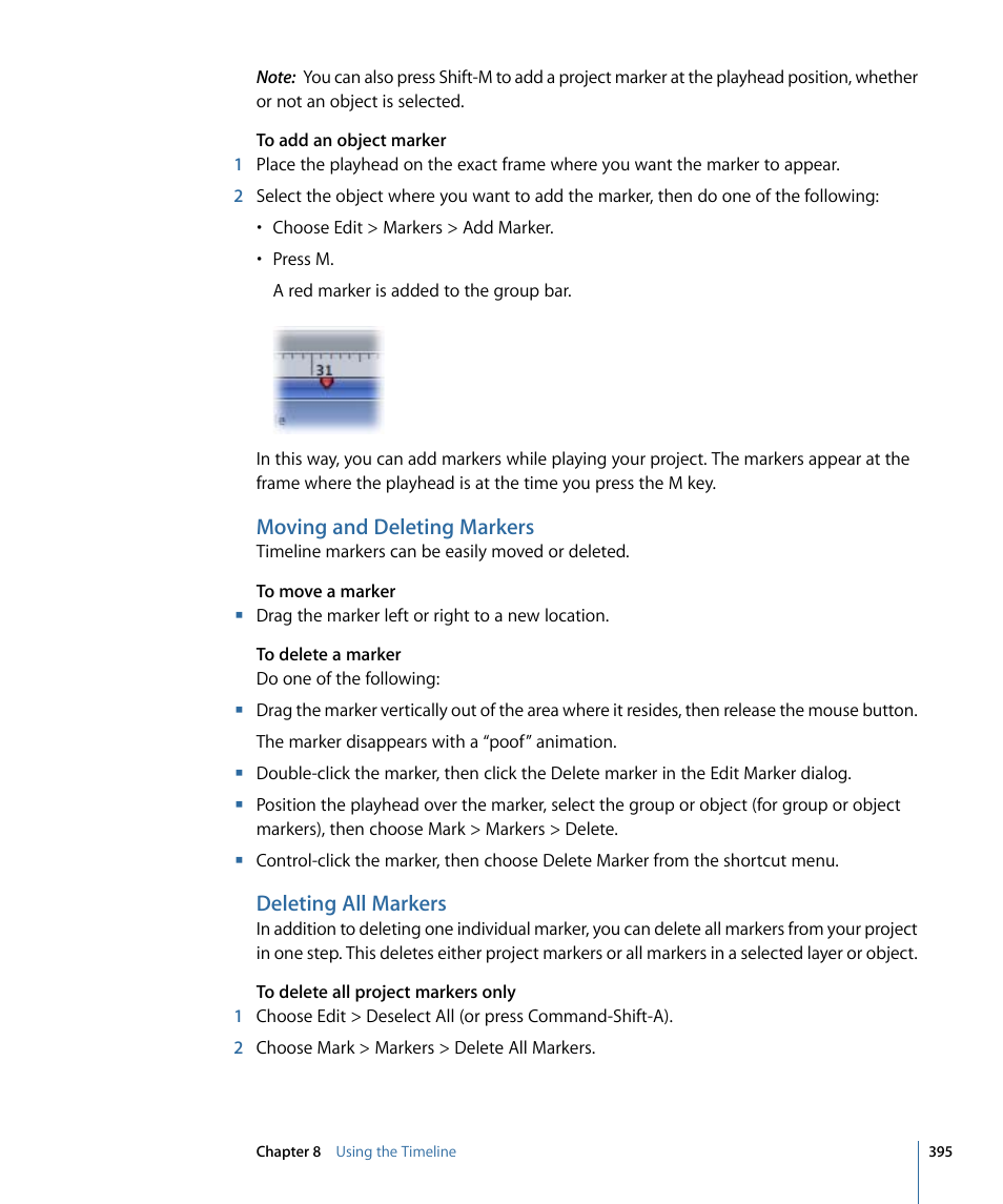 Moving and deleting markers, Deleting all markers | Apple Motion 4 User Manual | Page 395 / 1498