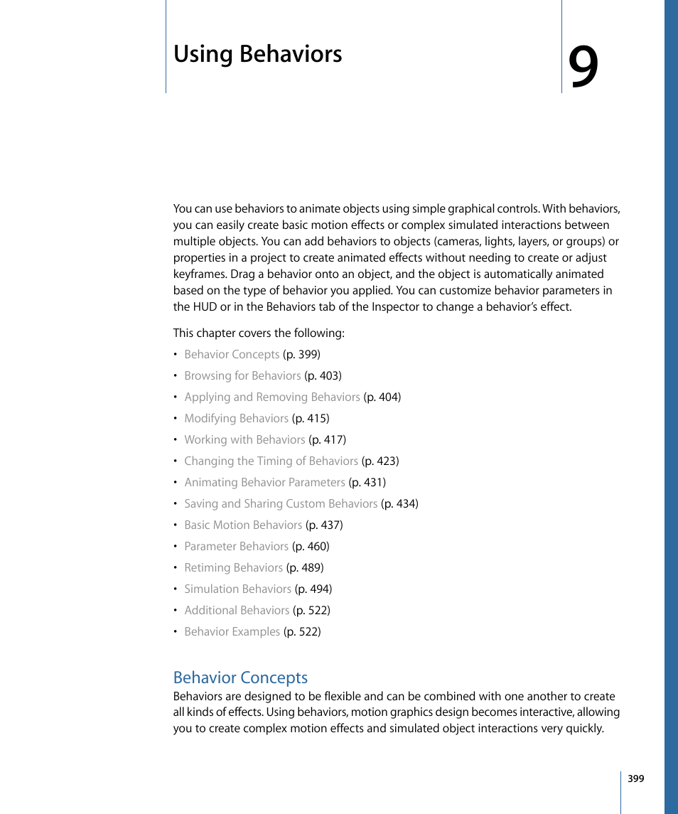 Using behaviors, Behavior concepts | Apple Motion 4 User Manual | Page 399 / 1498