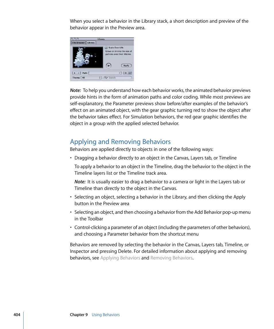 Applying and removing behaviors, Applying and removing, Behaviors | Apple Motion 4 User Manual | Page 404 / 1498