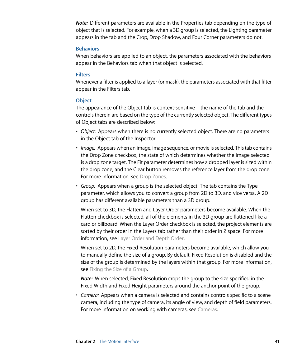 Behaviors, Filters, Object | Apple Motion 4 User Manual | Page 41 / 1498