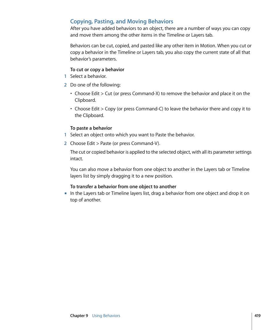 Copying, pasting, and moving behaviors | Apple Motion 4 User Manual | Page 419 / 1498