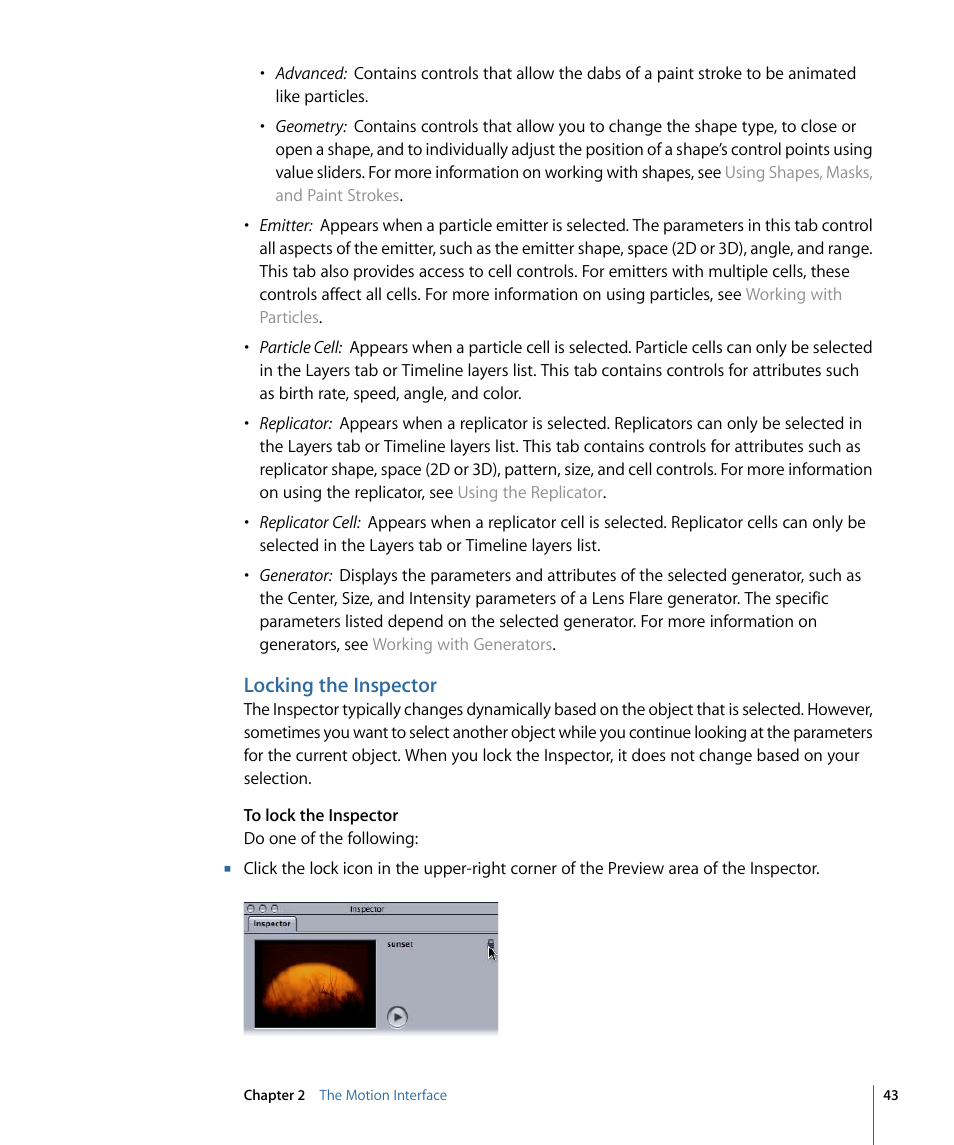 Locking the inspector | Apple Motion 4 User Manual | Page 43 / 1498