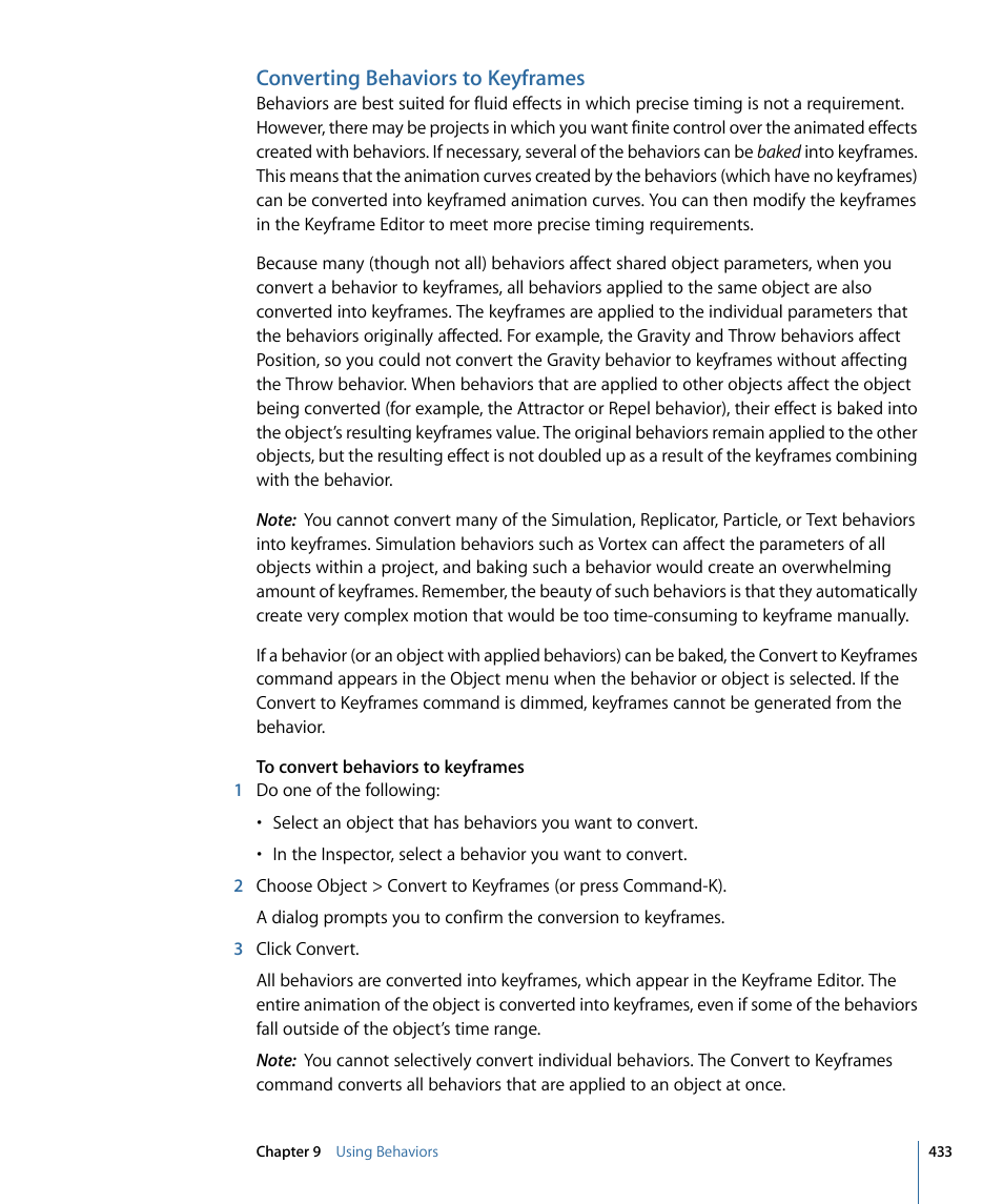 Converting behaviors to keyframes | Apple Motion 4 User Manual | Page 433 / 1498