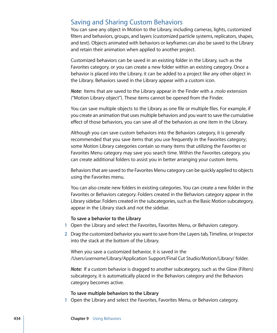 Saving and sharing custom behaviors | Apple Motion 4 User Manual | Page 434 / 1498