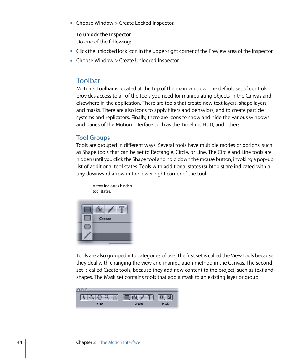 Toolbar, Tool groups | Apple Motion 4 User Manual | Page 44 / 1498