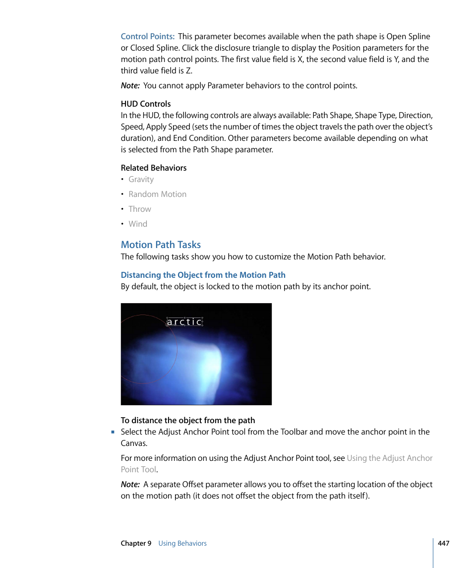 Motion path tasks, Distancing the object from the motion path | Apple Motion 4 User Manual | Page 447 / 1498