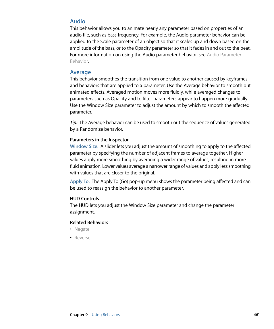 Audio, Average | Apple Motion 4 User Manual | Page 461 / 1498