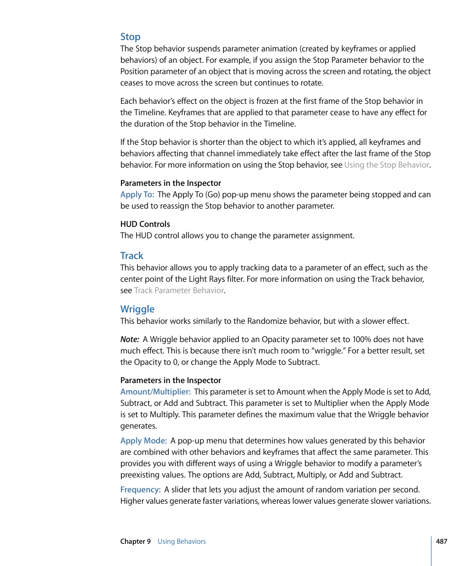 Stop, Track, Wriggle | Apple Motion 4 User Manual | Page 487 / 1498