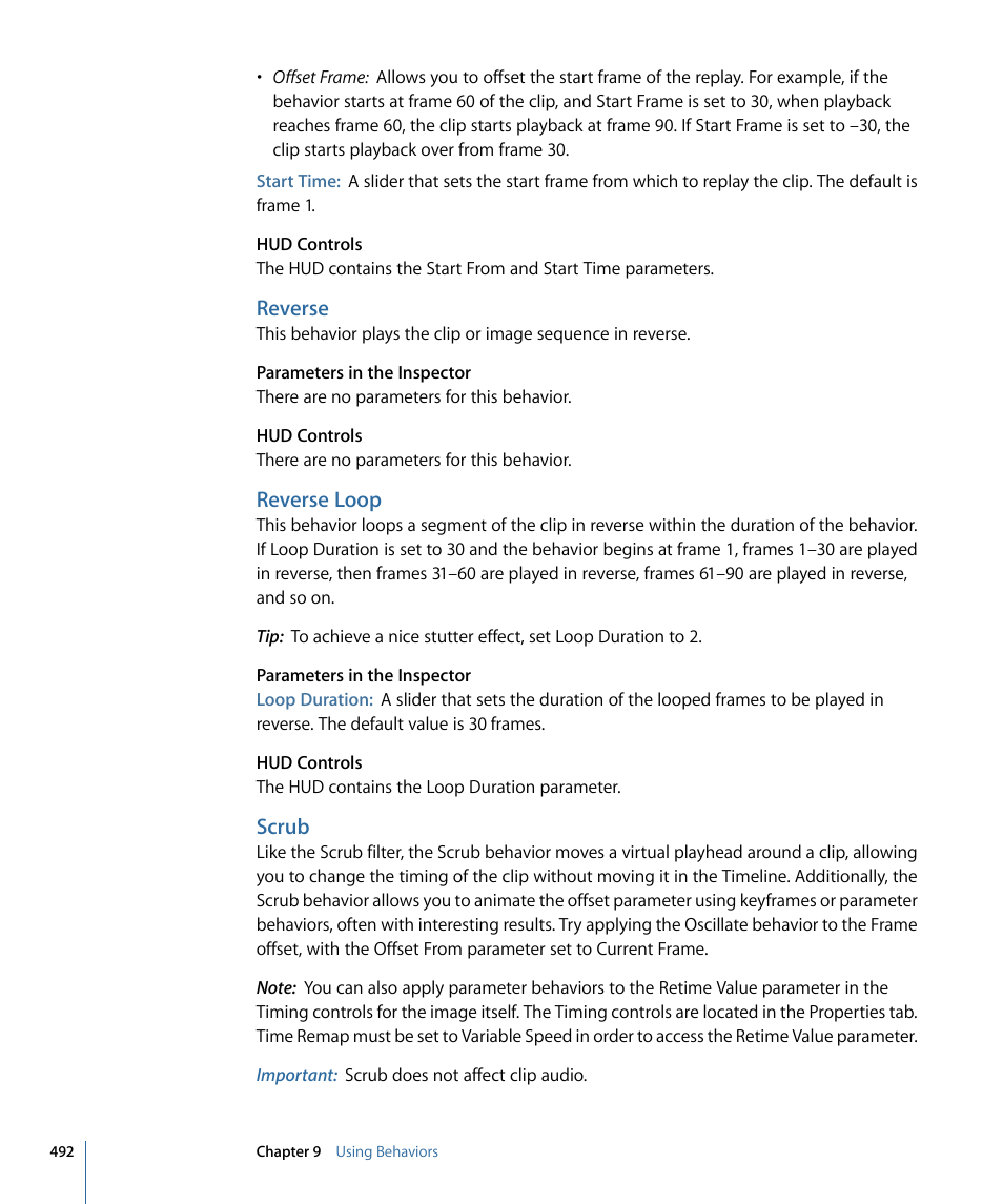Reverse, Reverse loop, Scrub | Apple Motion 4 User Manual | Page 492 / 1498