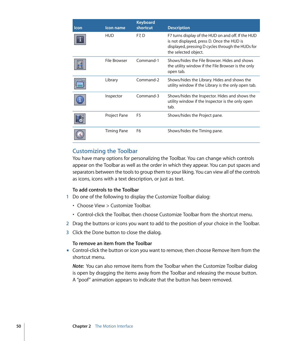 Customizing the toolbar | Apple Motion 4 User Manual | Page 50 / 1498