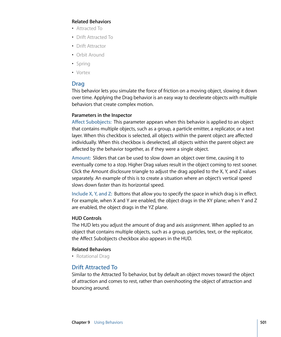 Drag, Drift attracted to | Apple Motion 4 User Manual | Page 501 / 1498