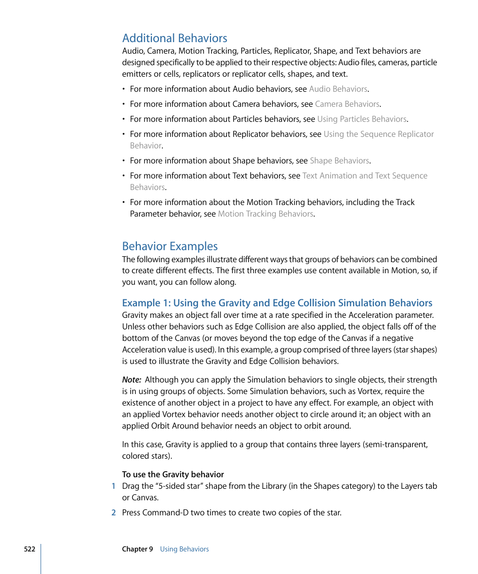 Additional behaviors, Behavior examples | Apple Motion 4 User Manual | Page 522 / 1498