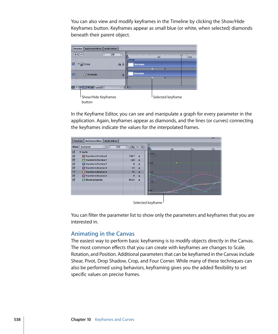 Animating in the canvas | Apple Motion 4 User Manual | Page 538 / 1498