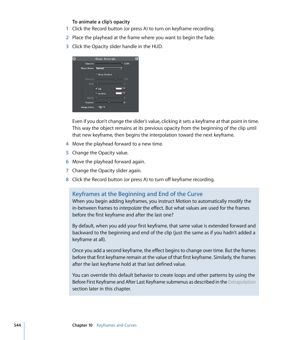 Keyframes at the beginning and end of the curve | Apple Motion 4 User Manual | Page 544 / 1498