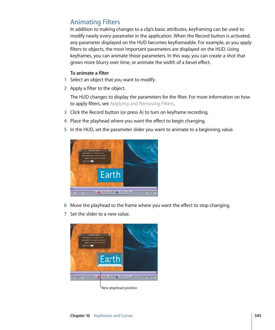 Animating filters | Apple Motion 4 User Manual | Page 545 / 1498