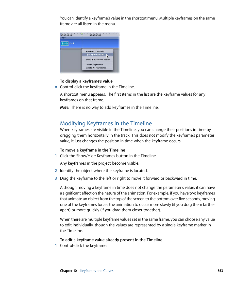 Modifying keyframes in the timeline | Apple Motion 4 User Manual | Page 553 / 1498