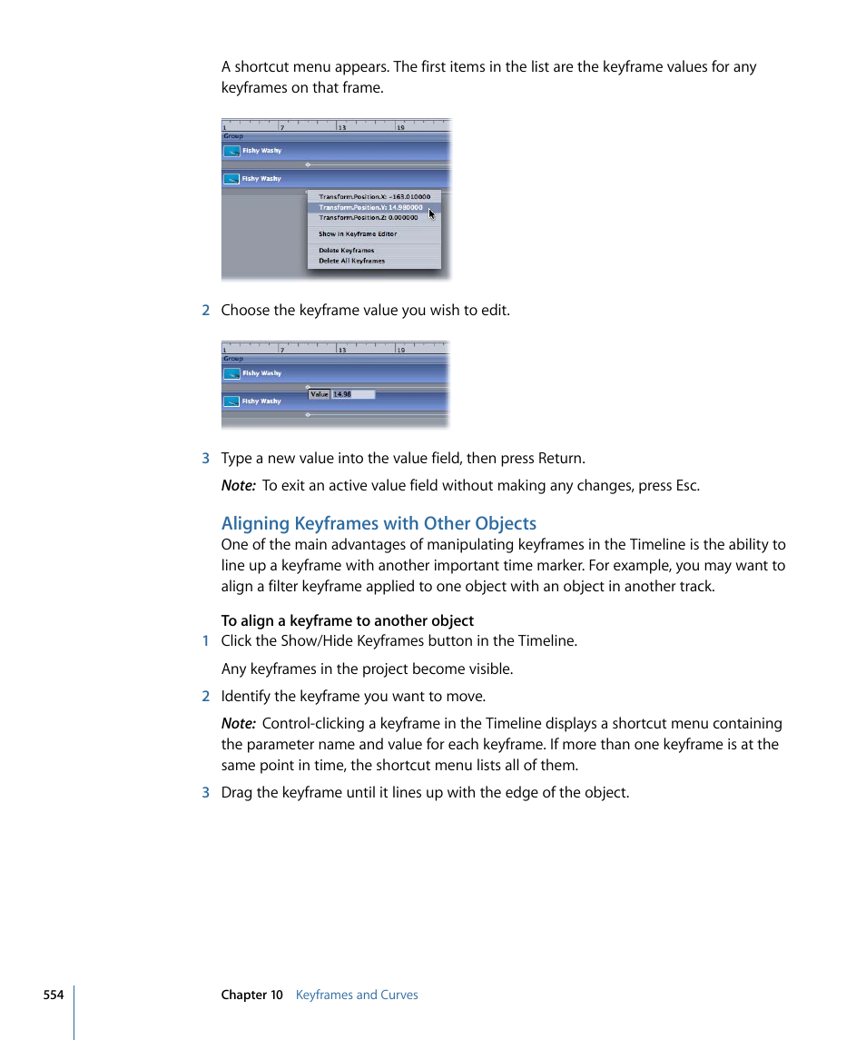 Aligning keyframes with other objects | Apple Motion 4 User Manual | Page 554 / 1498