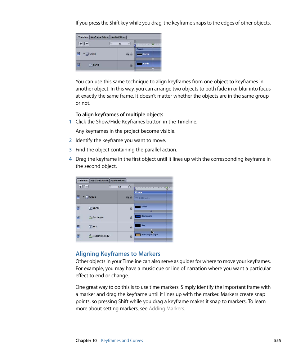 Aligning keyframes to markers | Apple Motion 4 User Manual | Page 555 / 1498