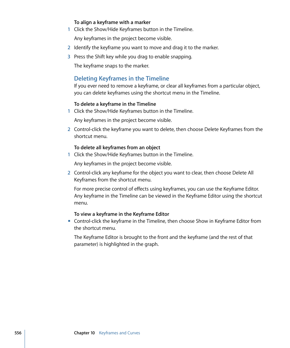 Deleting keyframes in the timeline | Apple Motion 4 User Manual | Page 556 / 1498