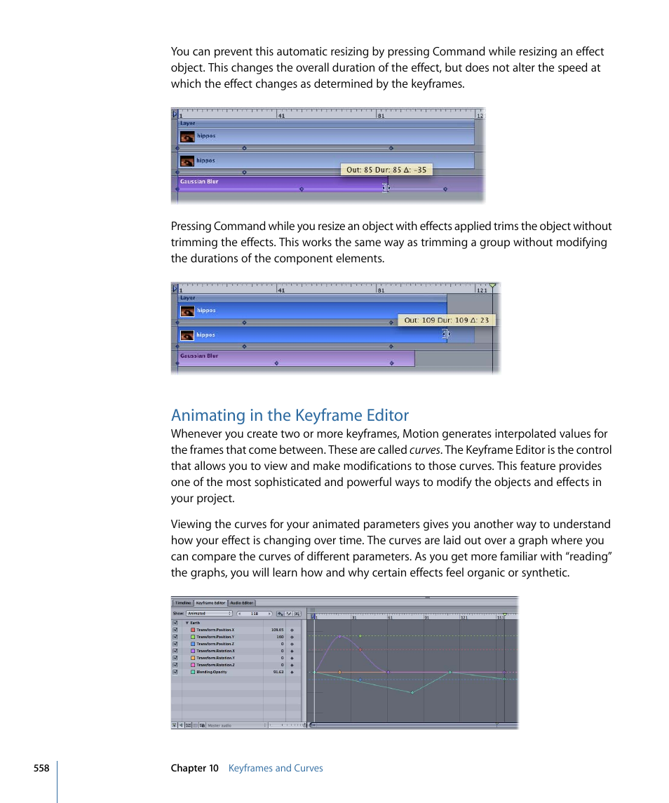 Animating in the keyframe editor | Apple Motion 4 User Manual | Page 558 / 1498