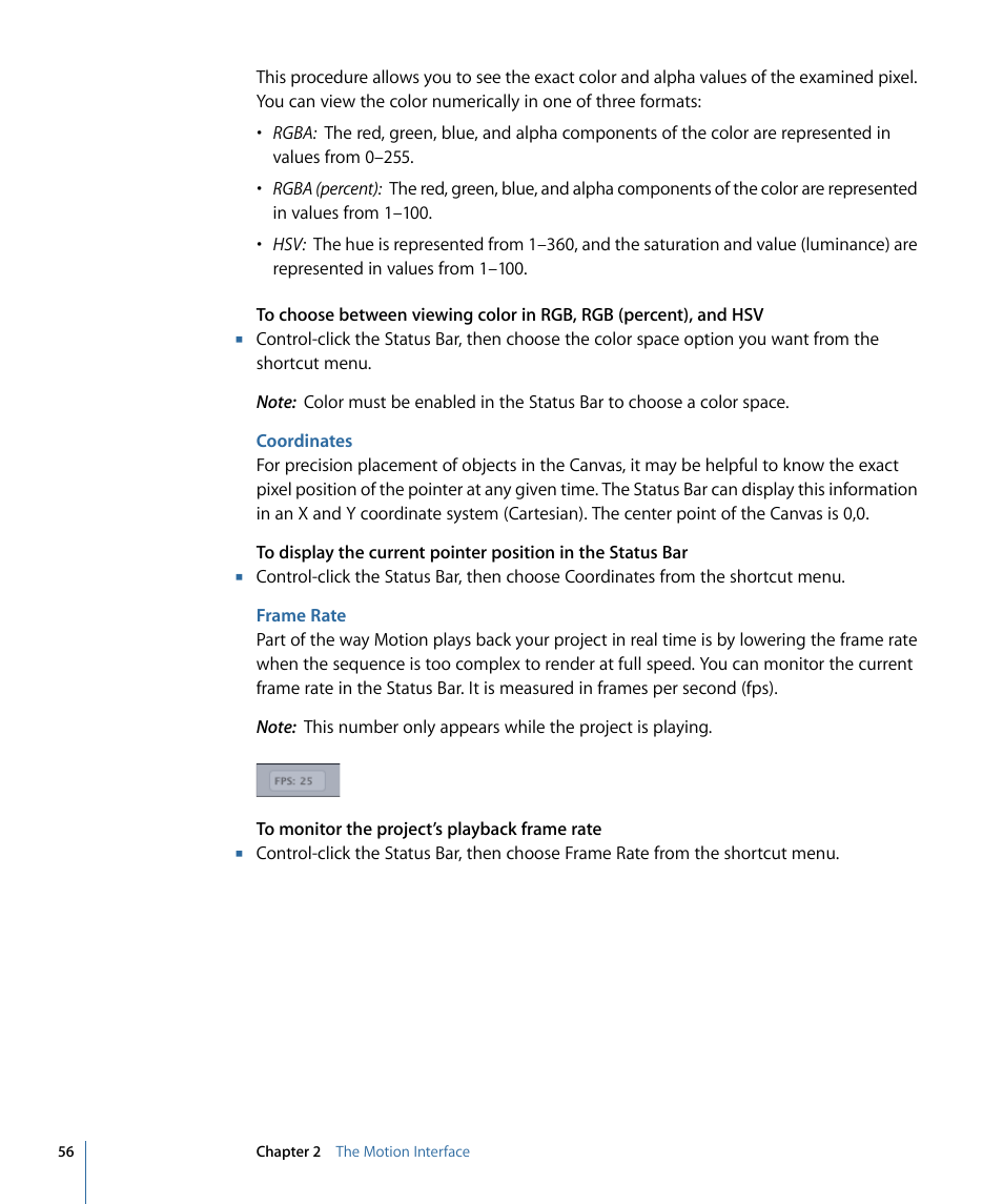 Coordinates, Frame rate | Apple Motion 4 User Manual | Page 56 / 1498