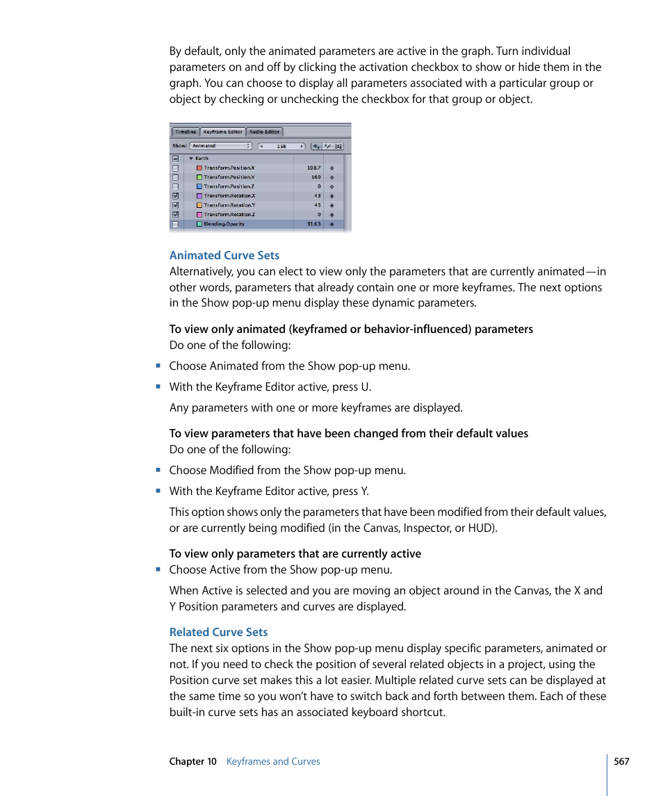 Animated curve sets, Related curve sets | Apple Motion 4 User Manual | Page 567 / 1498