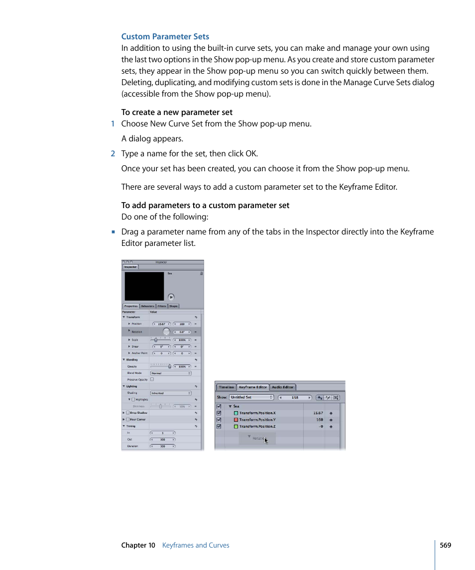 Custom parameter sets, Custom, Parameter sets | Apple Motion 4 User Manual | Page 569 / 1498