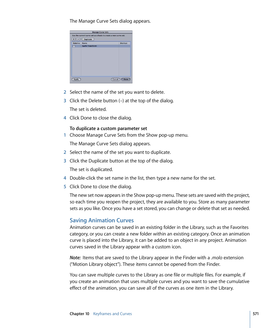 Saving animation curves | Apple Motion 4 User Manual | Page 571 / 1498