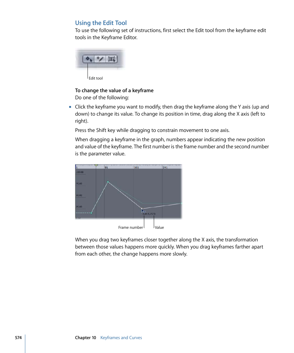 Using the edit tool | Apple Motion 4 User Manual | Page 574 / 1498