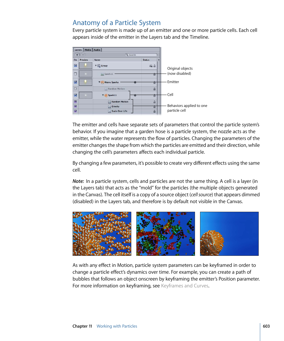 Anatomy of a particle system | Apple Motion 4 User Manual | Page 603 / 1498