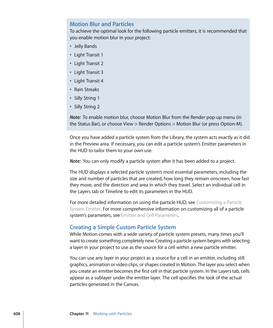 Creating a simple custom particle system, Motion blur and particles | Apple Motion 4 User Manual | Page 608 / 1498
