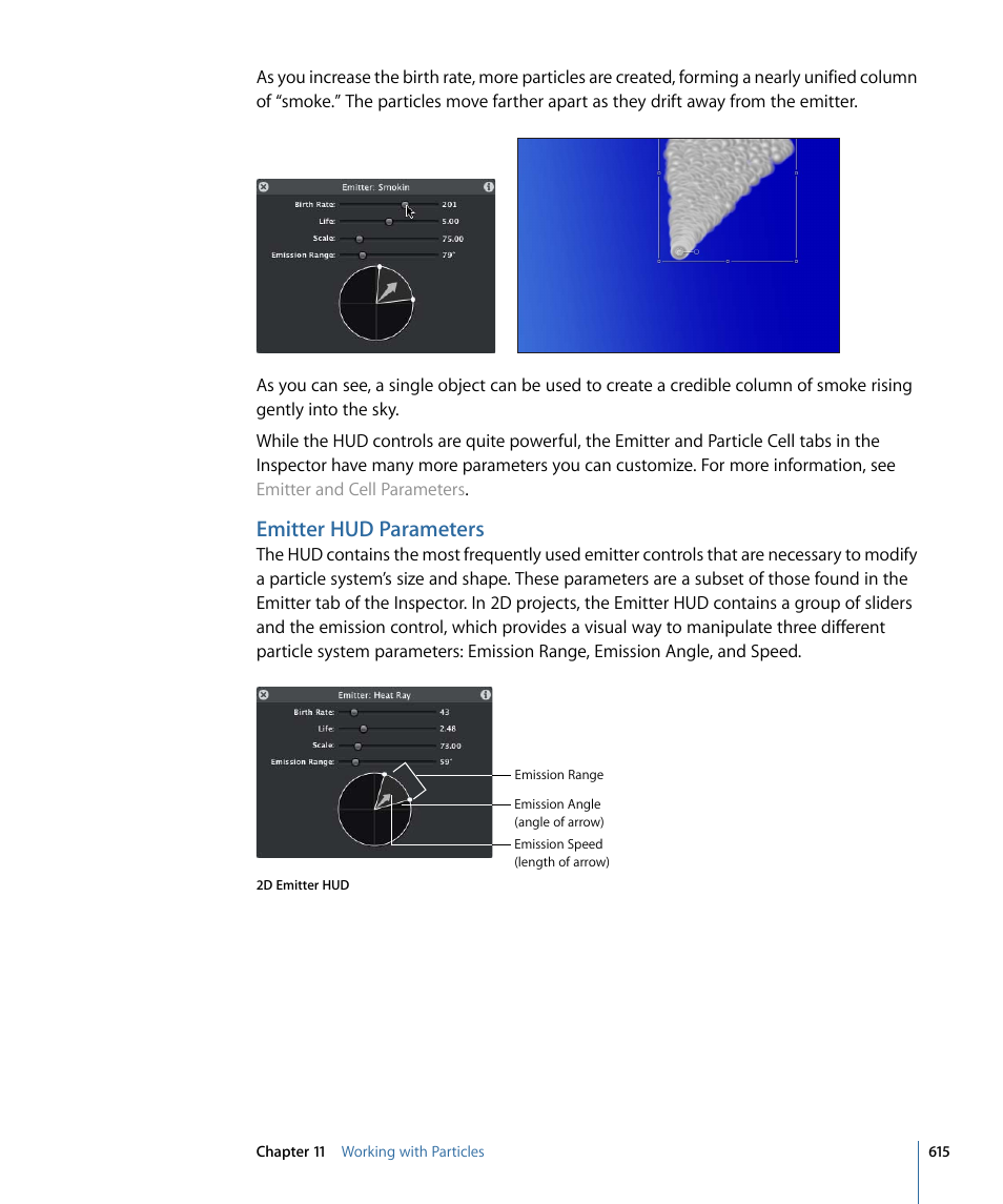 Emitter hud parameters | Apple Motion 4 User Manual | Page 615 / 1498