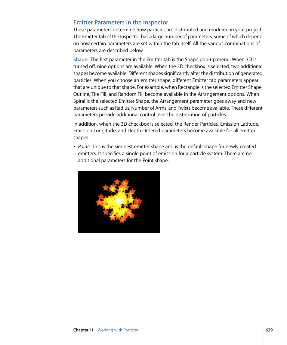 Emitter parameters in the inspector | Apple Motion 4 User Manual | Page 629 / 1498