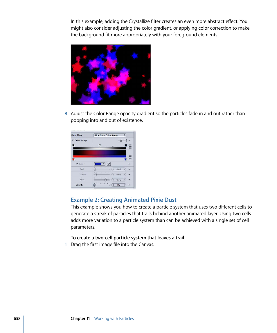 Example 2: creating animated pixie dust, Example 2: creating, Animated pixie dust | Apple Motion 4 User Manual | Page 658 / 1498