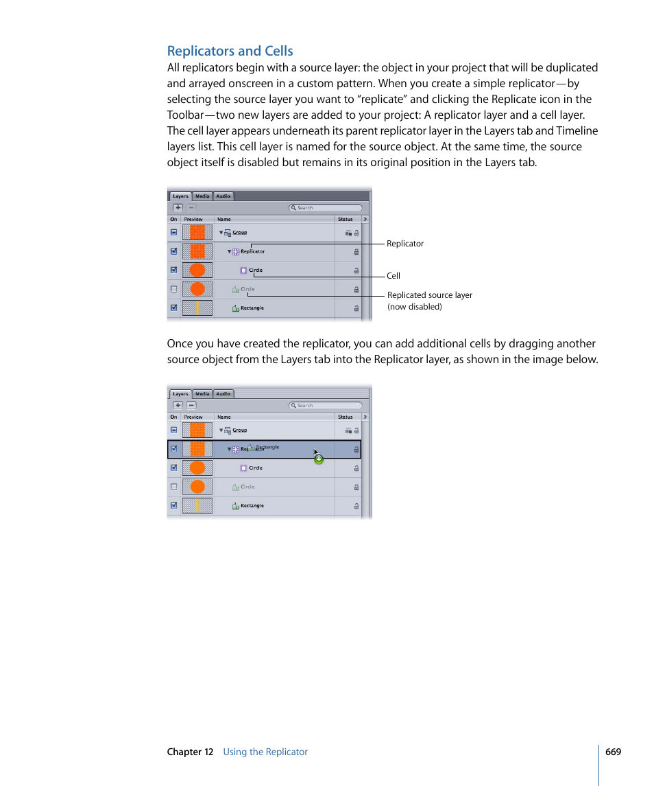 Replicators and cells | Apple Motion 4 User Manual | Page 669 / 1498