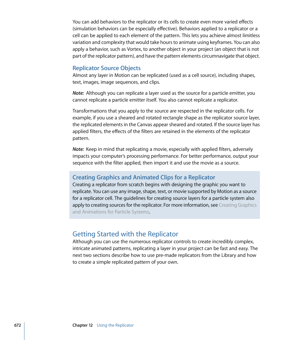 Replicator source objects, Getting started with the replicator | Apple Motion 4 User Manual | Page 672 / 1498