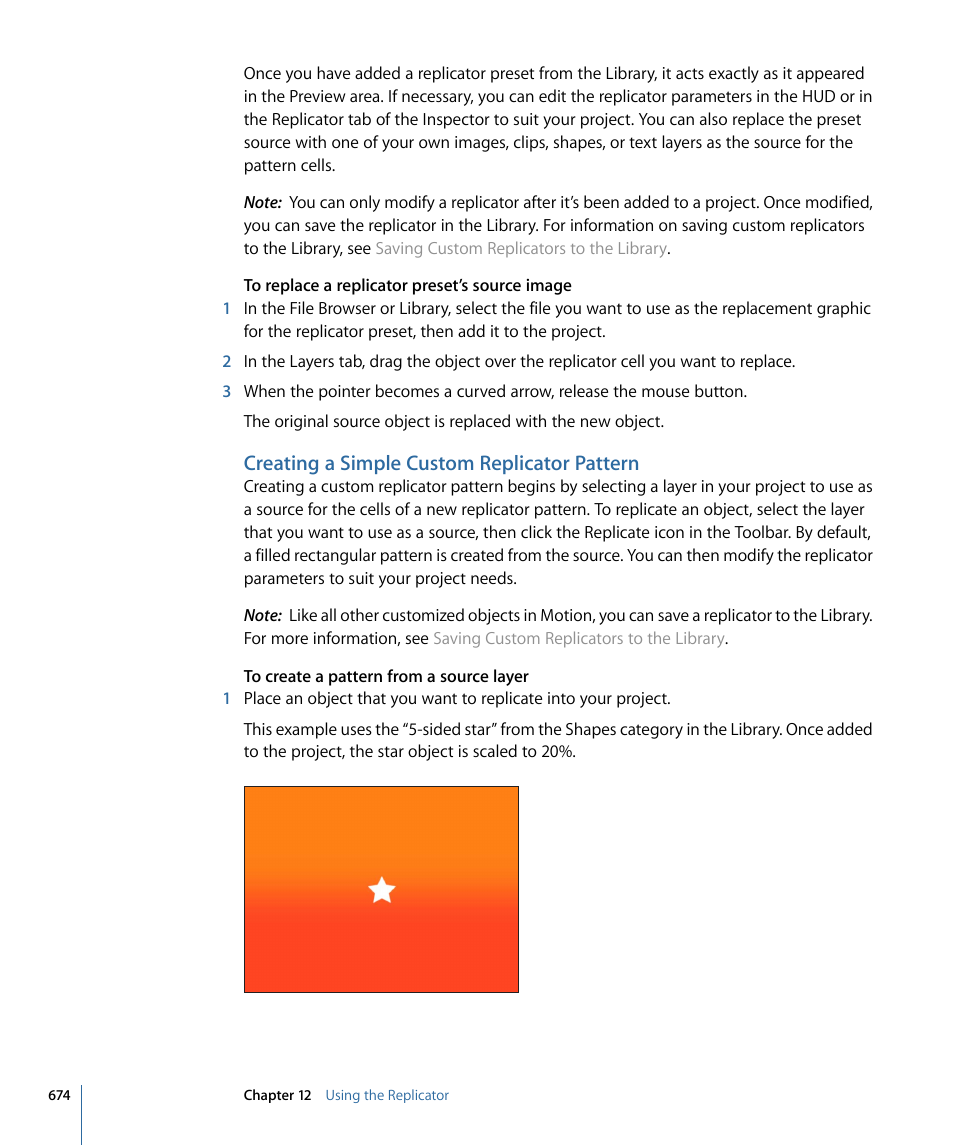 Creating a simple custom replicator pattern, Creating a simple custom replicator, Pattern | Apple Motion 4 User Manual | Page 674 / 1498