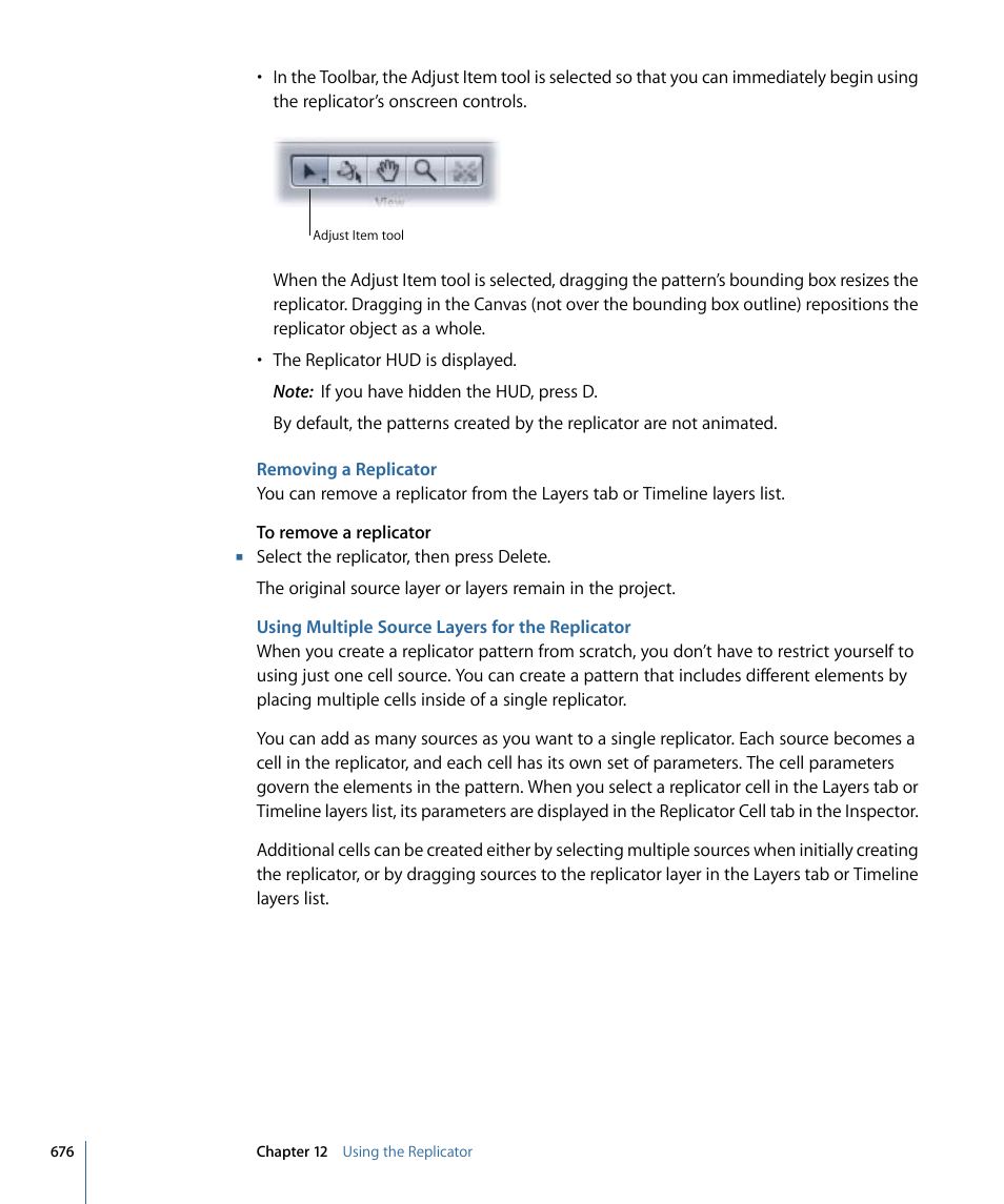 Removing a replicator, Using multiple source layers for the replicator | Apple Motion 4 User Manual | Page 676 / 1498