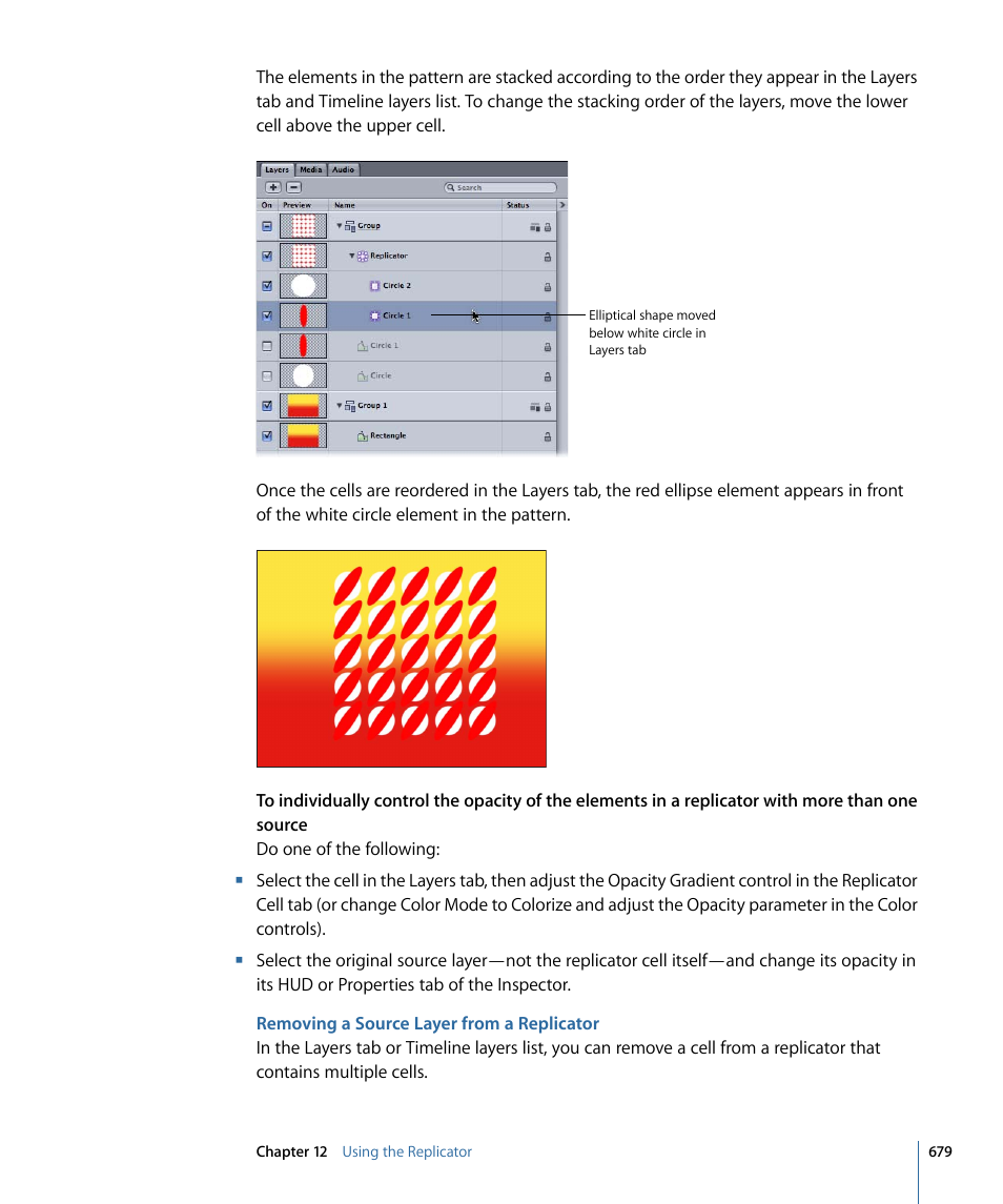 Removing a source layer from a replicator | Apple Motion 4 User Manual | Page 679 / 1498