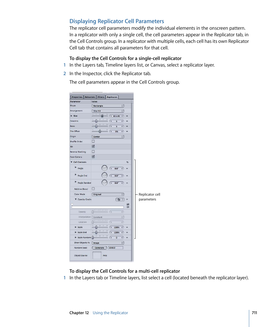 Displaying replicator cell parameters | Apple Motion 4 User Manual | Page 711 / 1498