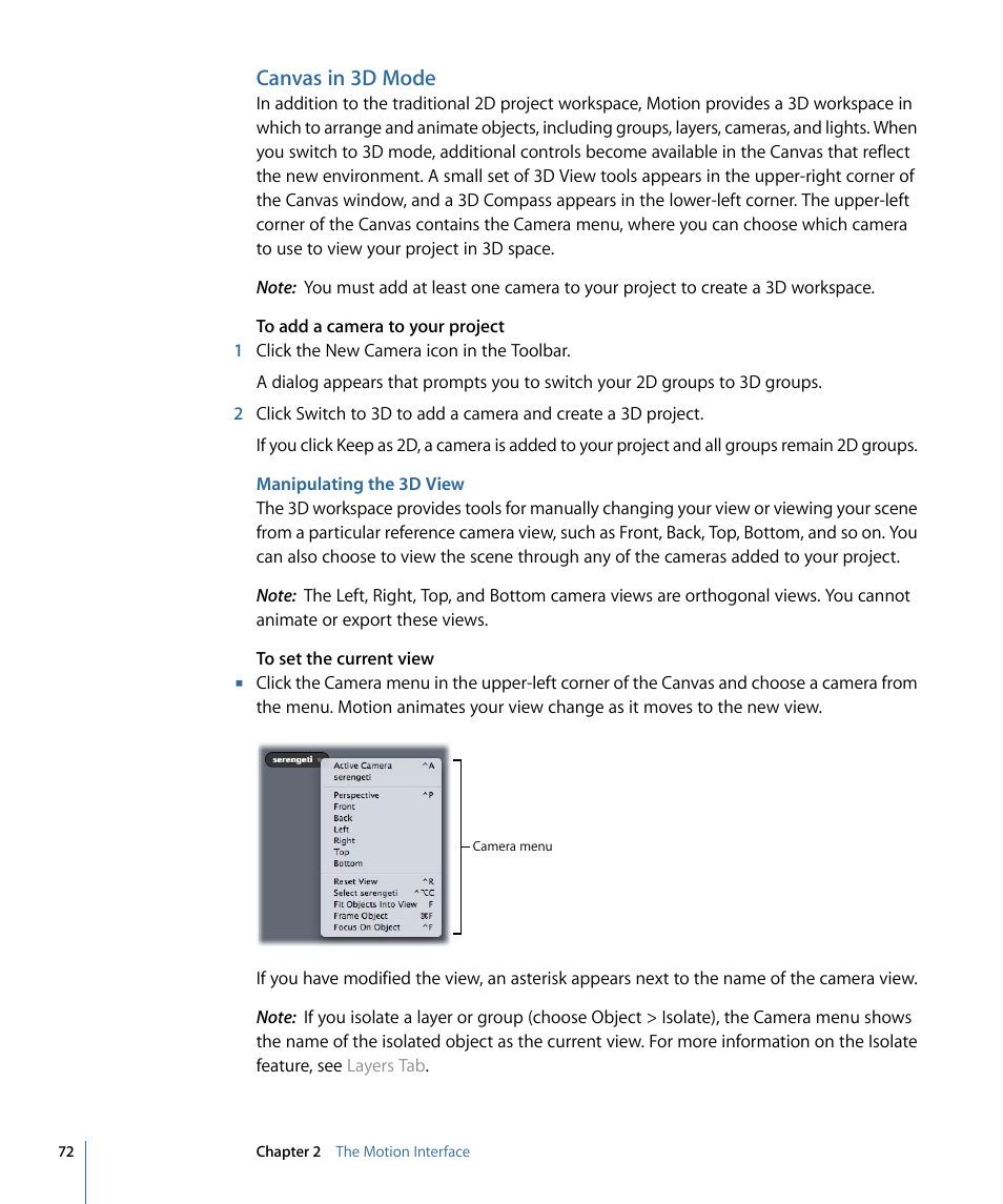 Canvas in 3d mode, Manipulating the 3d view | Apple Motion 4 User Manual | Page 72 / 1498