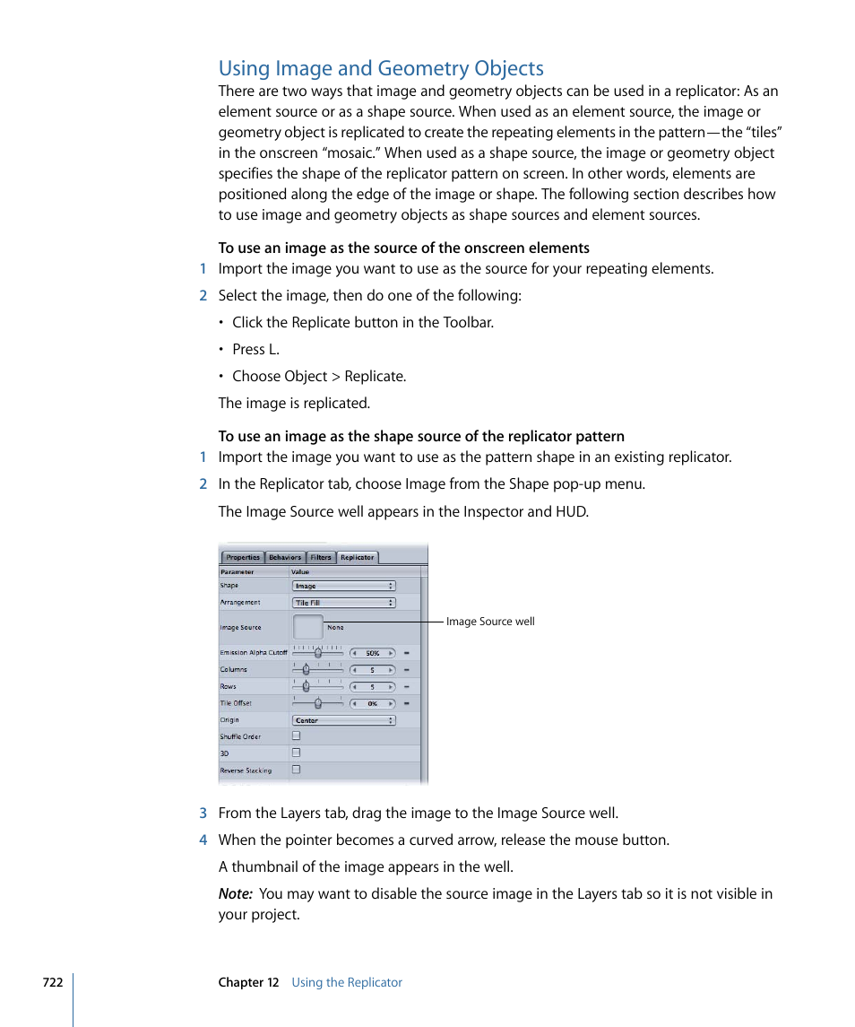 Using image and geometry objects, Using image and geometry, Objects | Apple Motion 4 User Manual | Page 722 / 1498