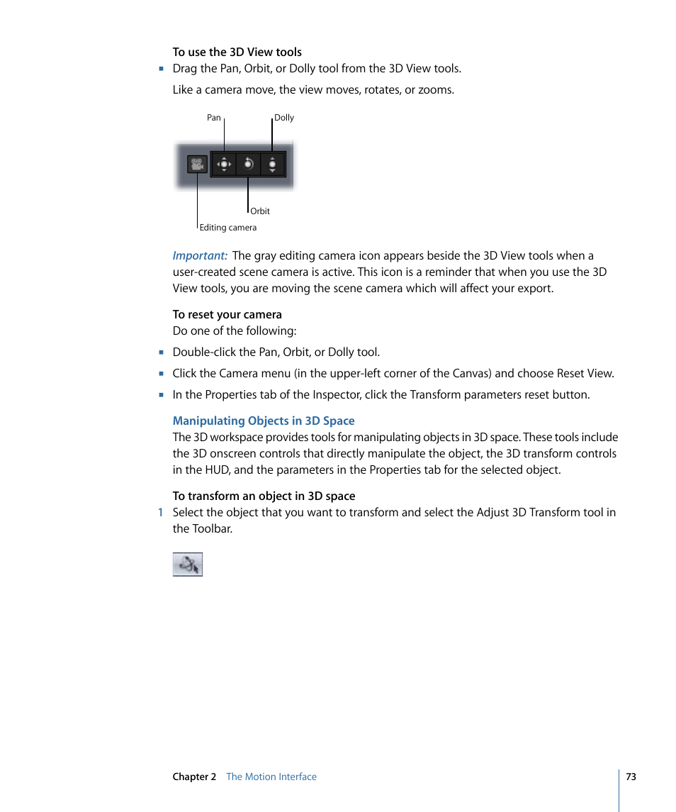 Manipulating objects in 3d space | Apple Motion 4 User Manual | Page 73 / 1498