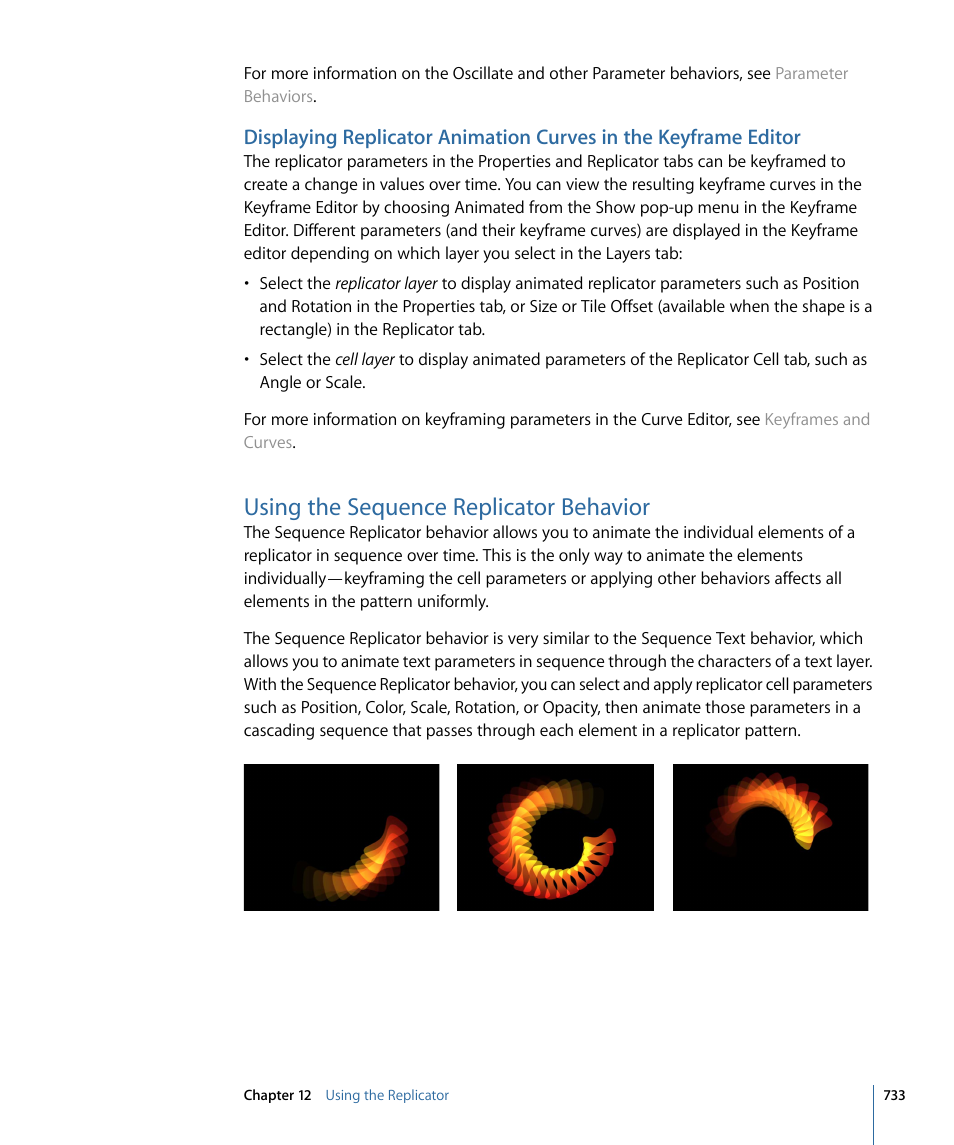 Using the sequence replicator behavior, Using the sequence replicator, Behavior | Using, The sequence replicator behavior | Apple Motion 4 User Manual | Page 733 / 1498