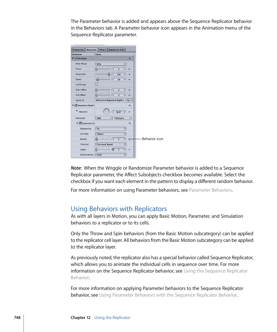 Using behaviors with replicators | Apple Motion 4 User Manual | Page 748 / 1498